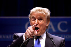 Donald Trump pointing offensively.